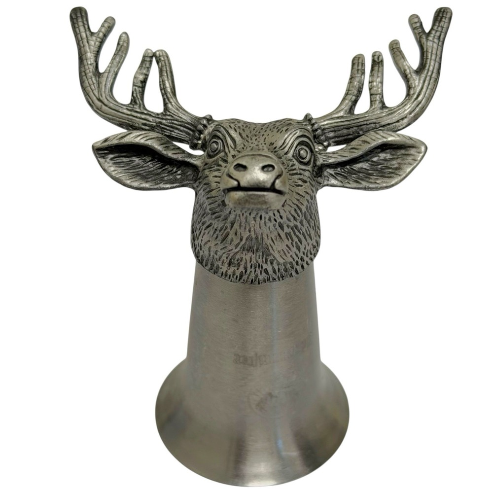 Vintage Jagermeister Deer Stag Head Pewter & Stainless Shot Glass Barware 3.125"